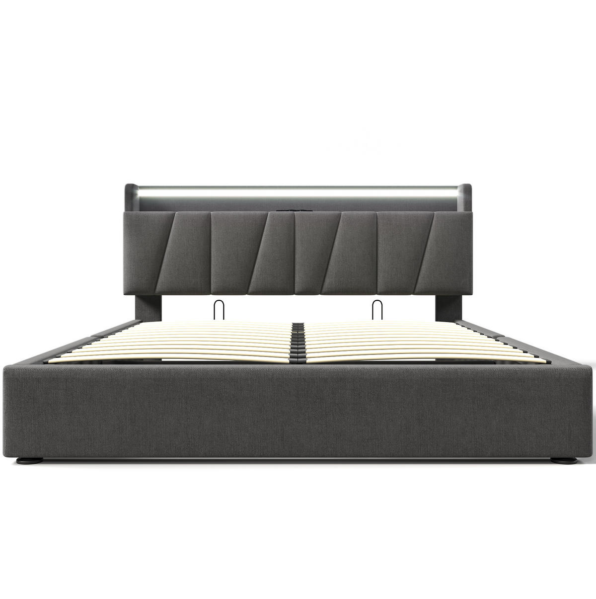 POLSTERBETT aus Leinen 160x200 cm in Grau mit LED & USB/Type-C - Grau, Textil (160/200cm) - Modfu