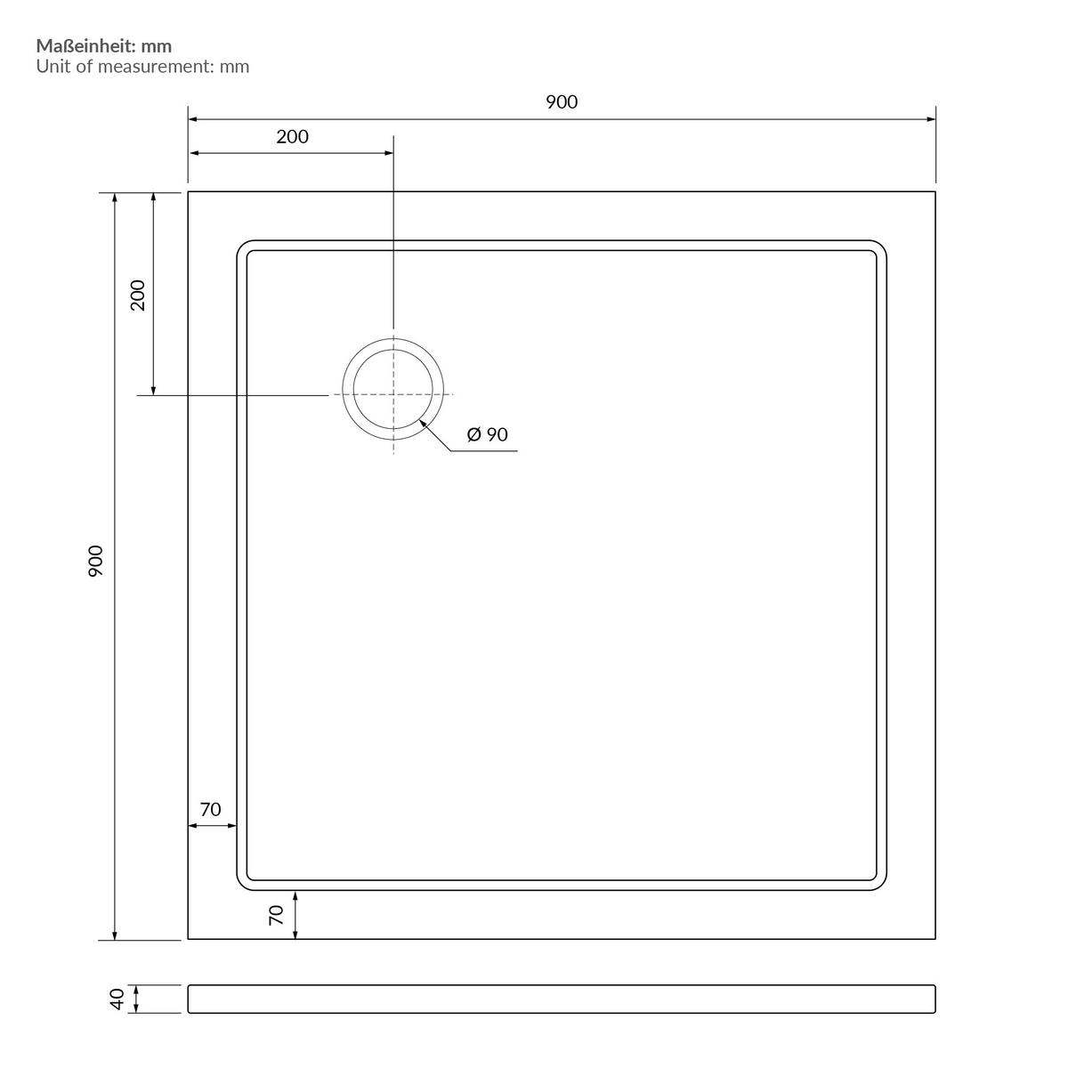 DUSCHWANNE 90x90 cm eckig Weiß Duschtasse mit Ablaufgarnitur - Weiß, Kunststoff (90/4/90cm) - LuxeBath