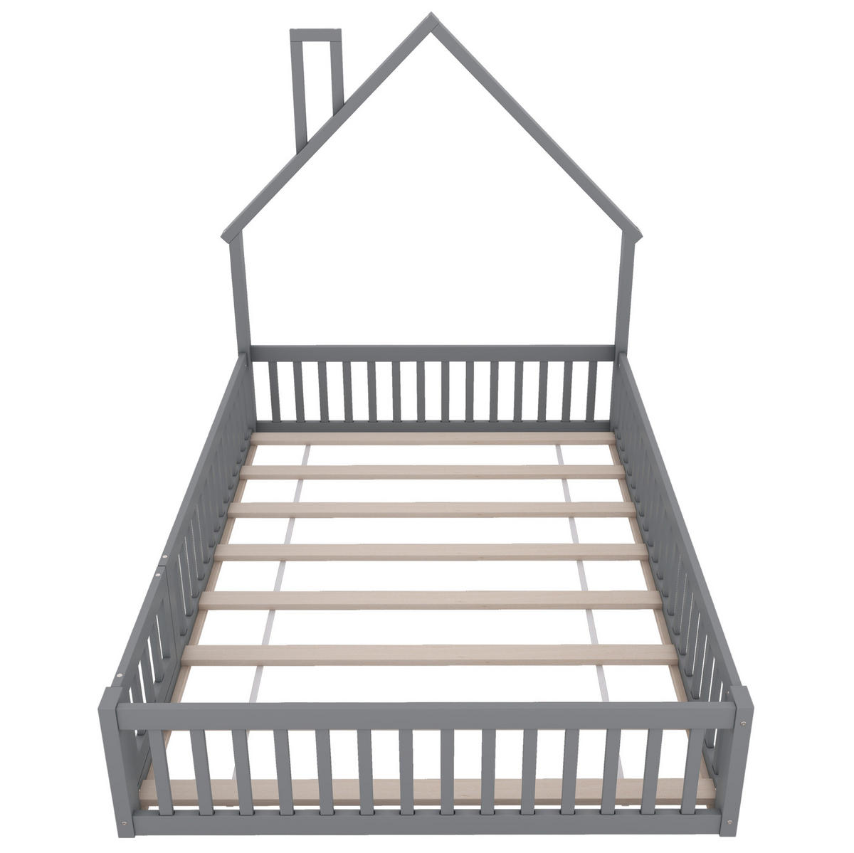 KINDERBETT mit Schutzgitter 140 x 190 cm Kiefernholz Grau - Grau, Holzwerkstoff (90/190cm) - Beauniv