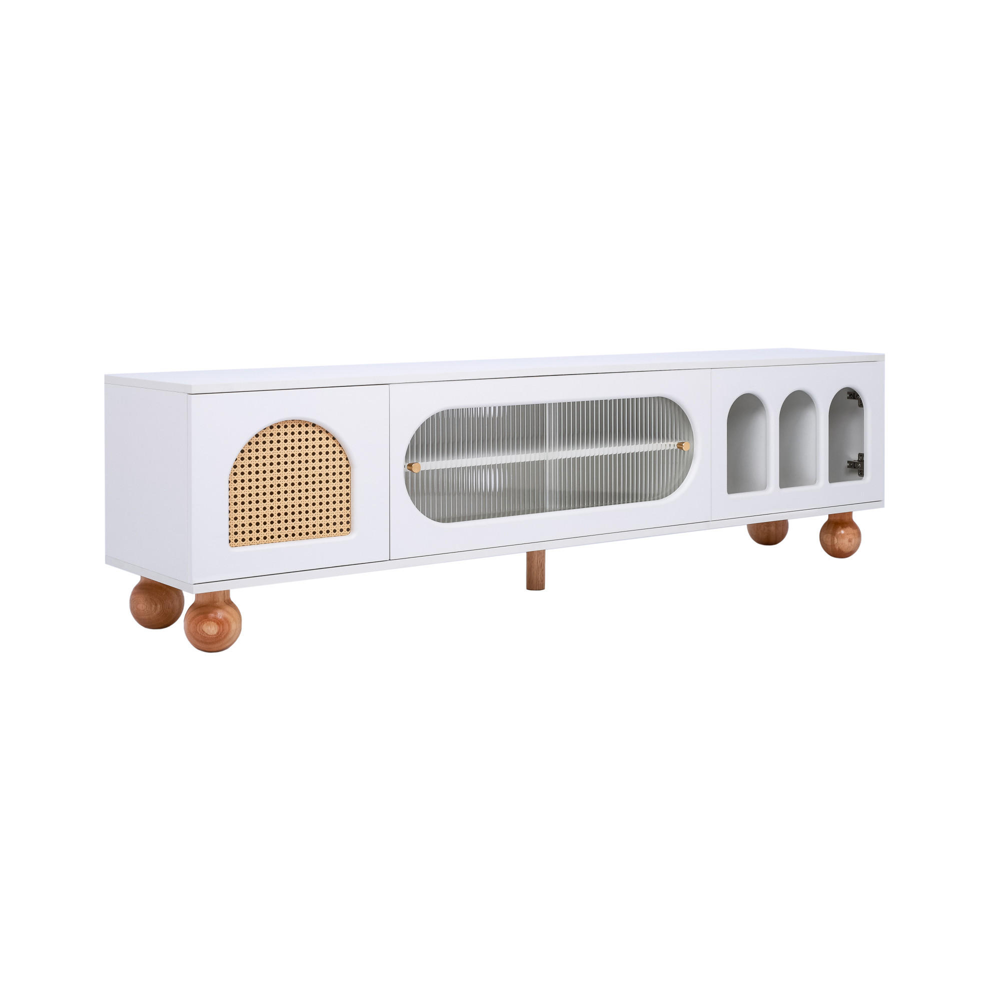LOWBOARD 170/47/37 cm Weiß aus Spanplatte mit Glasschiebetüren - Weiß, Holzwerkstoff (37/47/170cm) - OKMYHOME