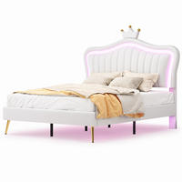 KINDERBETT Polsterbett 140/200 cm mit LED, Krone-Kopfteil, Kunstleder Weiß, Lattenrost - Weiß, Holz/Textil (140/200cm) - PARAFTA HOME