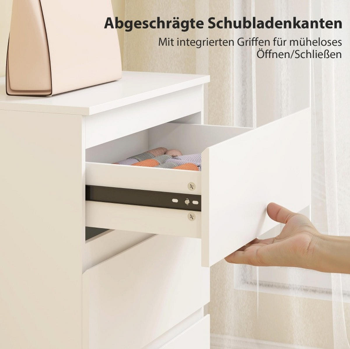 KOMMODE 60/40/79 cm mit 3 Schubladen – grifflos in Weiß - Weiß, Holz (60/79/40cm) - BEAOK