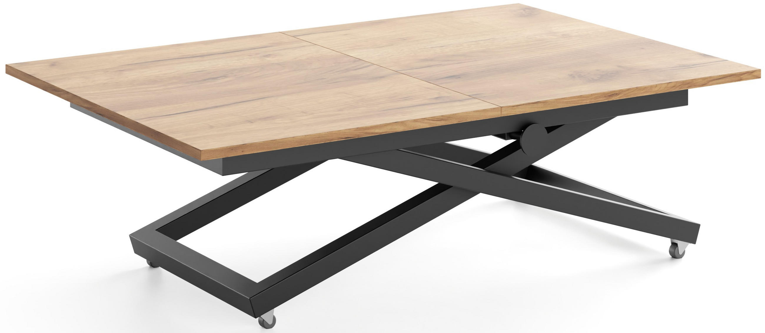 COUCHTISCH Axen höhenverstellbar ausziehbar, Eiche Braun 120-160/80/38-75 cm - Eiche Wotan/Schwarz, Holzwerkstoff/Metall (80/160/75cm) - WFL GROUP