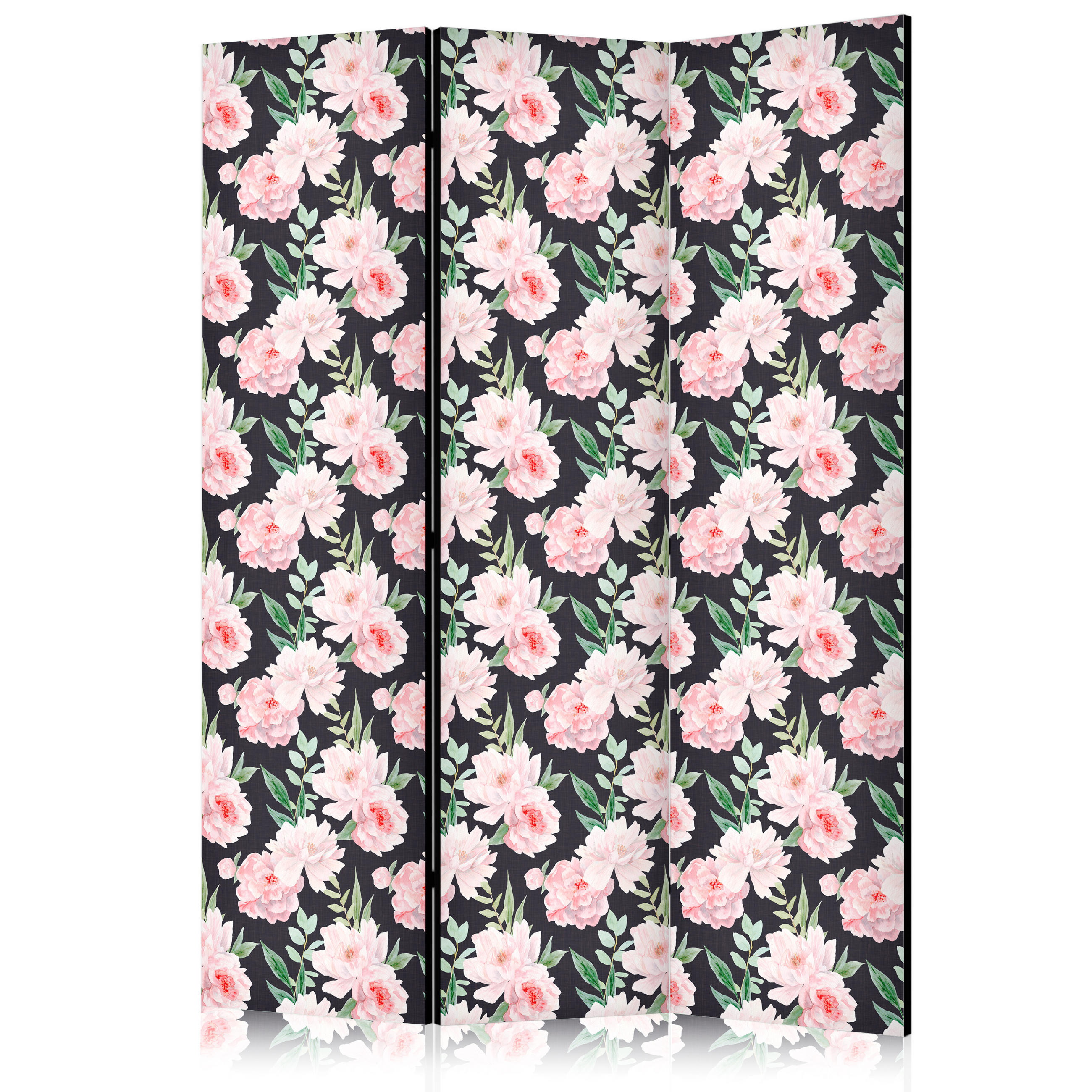 PARAVENT Einseitig Bedruckter 3-tlg 135x172 cm Pfingstrosen Blumen - Multicolor, Holz/Textil (135/172/3cm) - Muralo