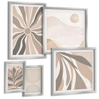 BILDER SET 5er Set - 50x50 cm & 20x30 cm & 40x60 cm Silberner Rahmen - Abstrakte Pflanzenmuster - Silberfarben, Kunststoff (40/60cm) - TULUP