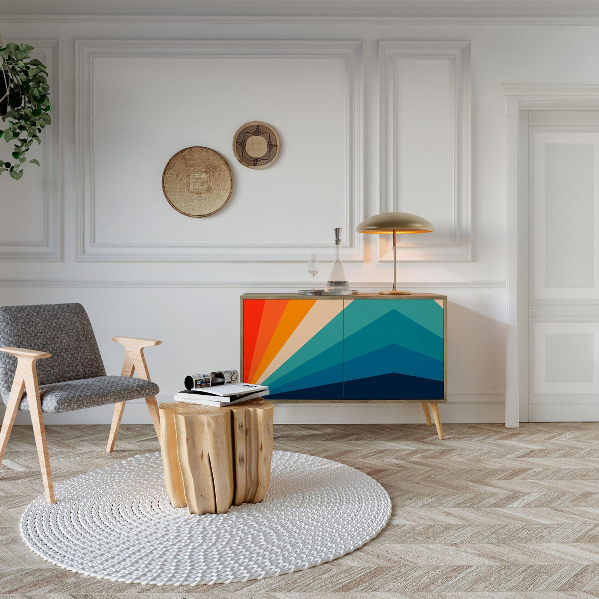 SIDEBOARD PRISM CONCUSSION, Eicheneffekt, 111x42x77,5 cm, 2 Türen - Eichefarben/Buchefarben, Holzwerkstoff/Buchenholz (111/77.5/42cm) - SpaceRebels