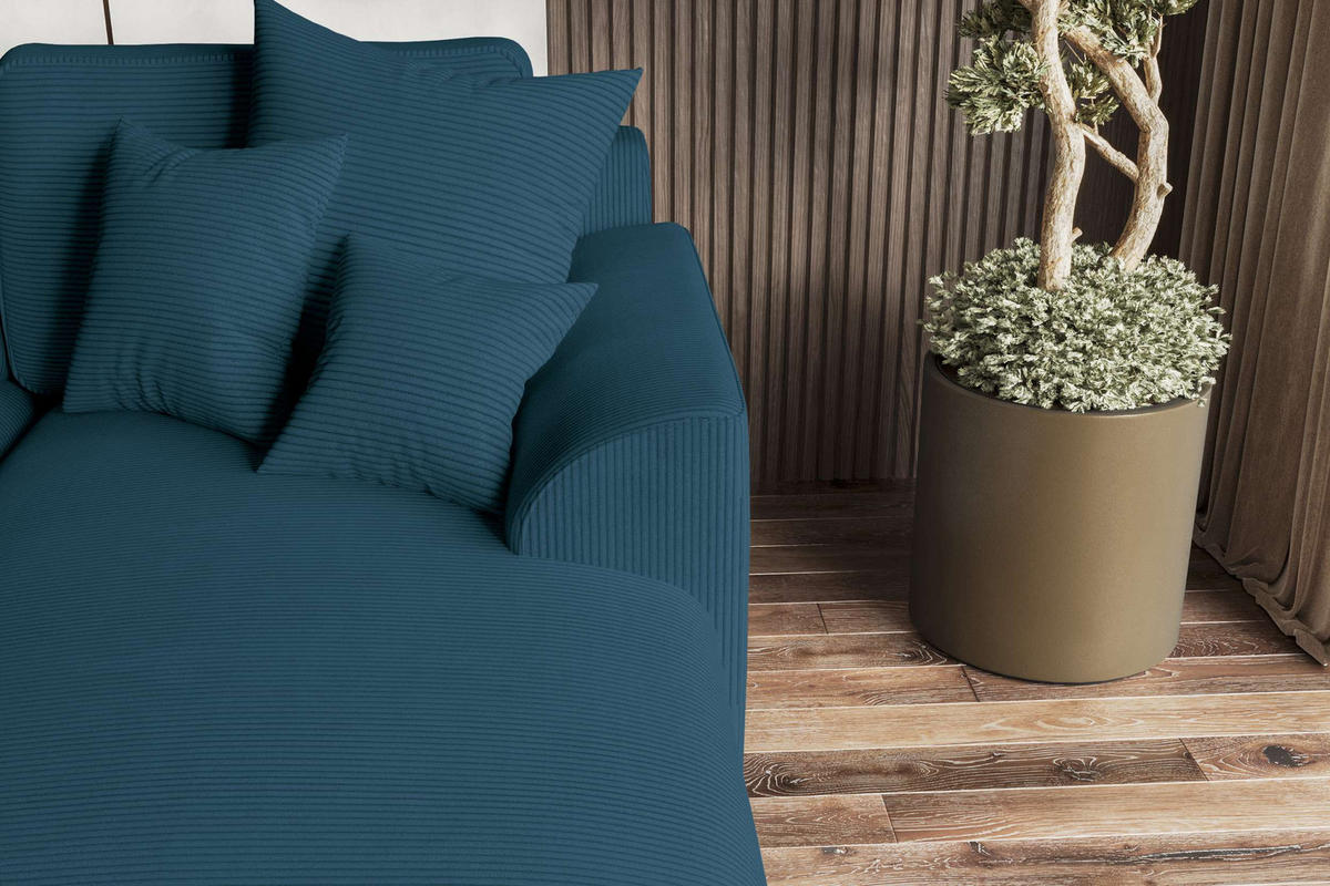ECKSOFA GUSTO Cordstoff Blau Rechts inkl. Schlaffunktion - Blau/Chromfarben, Kunststoff/Textil (295/194cm) - 99rooms
