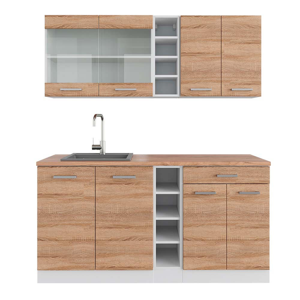 SINGLEKÜCHE R-Line Sonoma/Weiß 160 cm, AP Eiche - Weiß/Sonoma Eiche, Holzwerkstoff (160/81.6/60cm) - Vicco