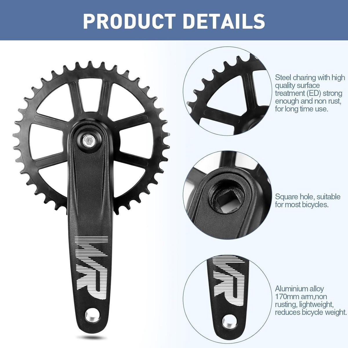 FAHRRAD-KURBELGARNITUR Set 170 mm 32T/34T/36T/38T Aluminiumlegierung Schwarz - Schwarz, Metall (12/1/17cm)