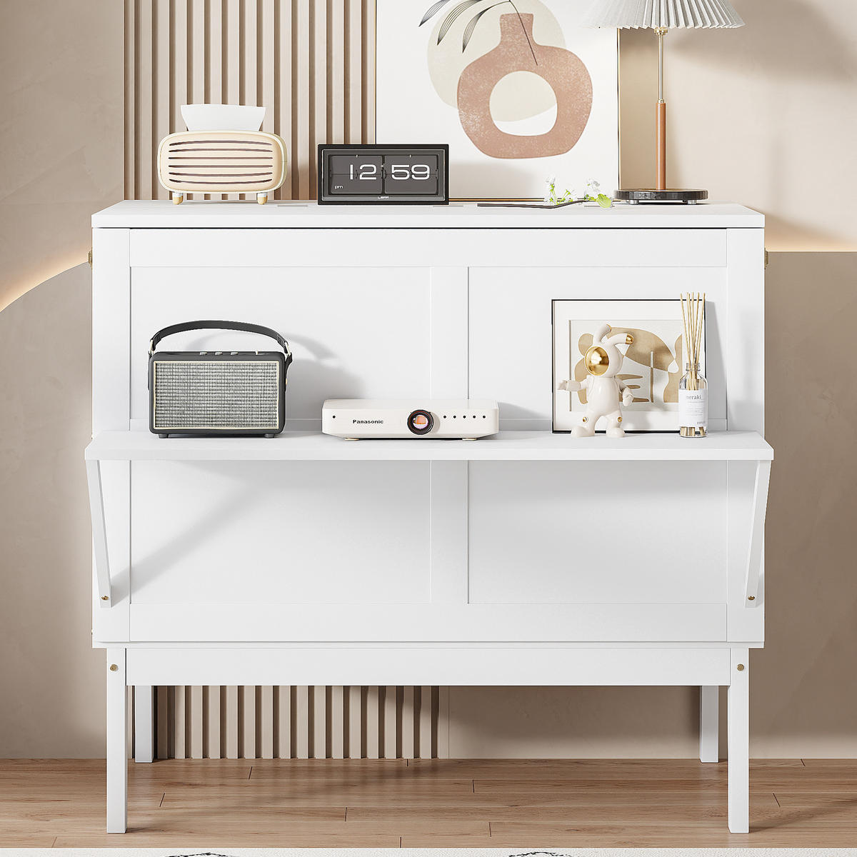 SCHRANKBETT 90/200 cm weiß mit Lattenrost und Stauraum - Weiß, Holz (90/200cm) - OKWISH