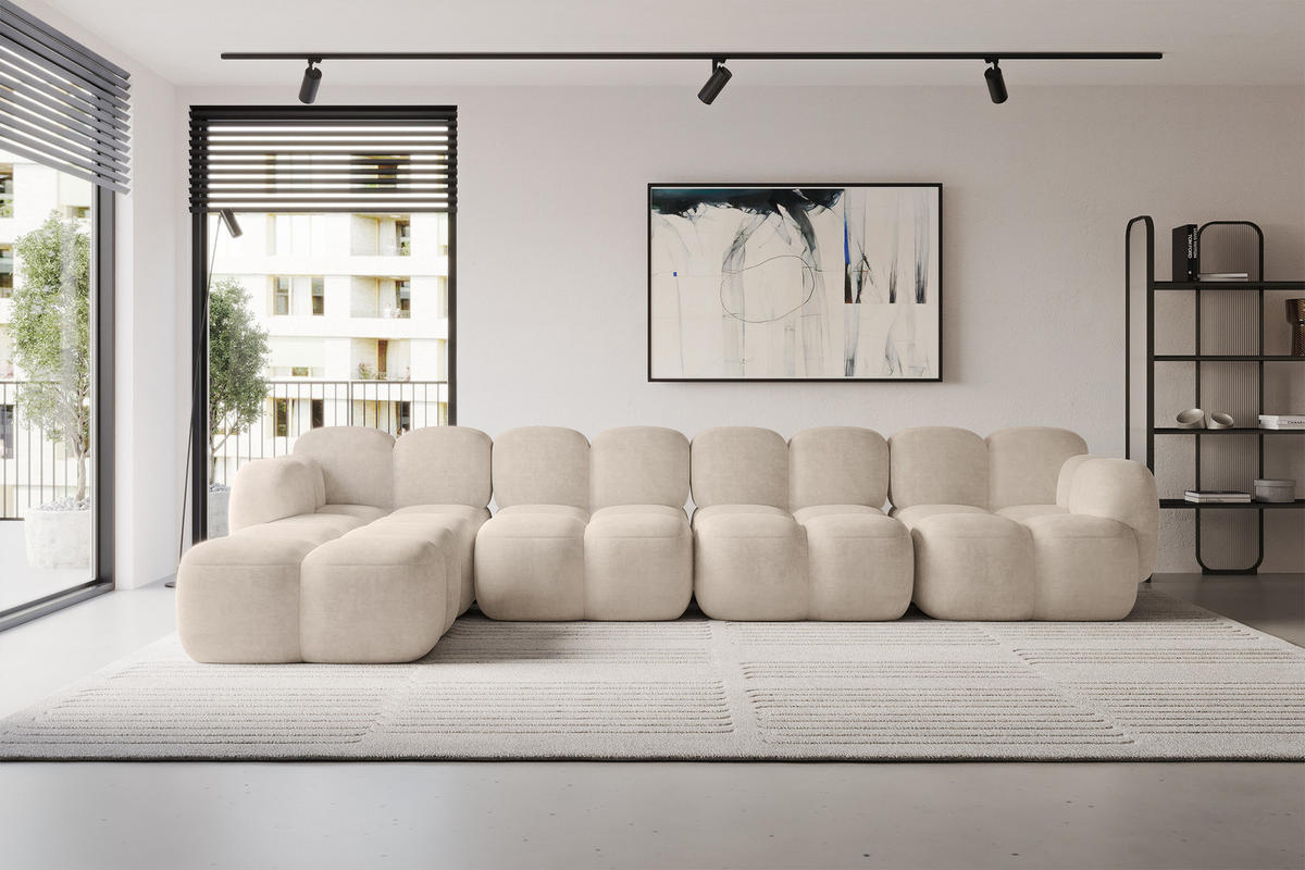 ECKSOFA modulares Sofa Links Miko-L3 390x205x75 Beige Velours - Ecru/Schwarz, Holzwerkstoff/Kunststoff (390/205cm) - ALTDECOR