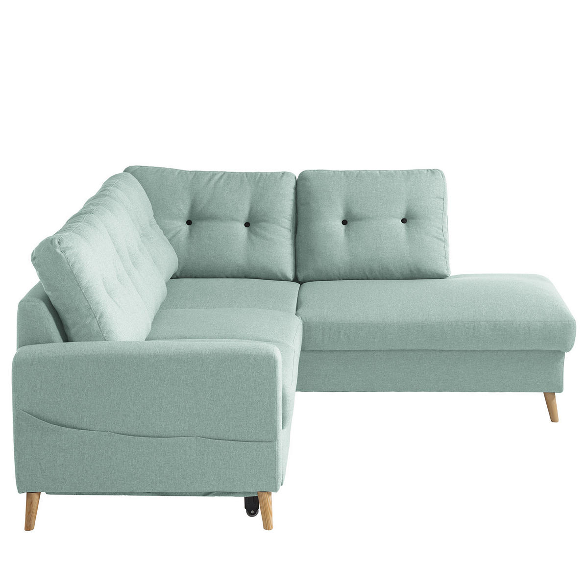 ECKSOFA mit Ottomane - Webstoff - Hellbraun/Mintgrün, Holz/Textil (230/200cm) - home24