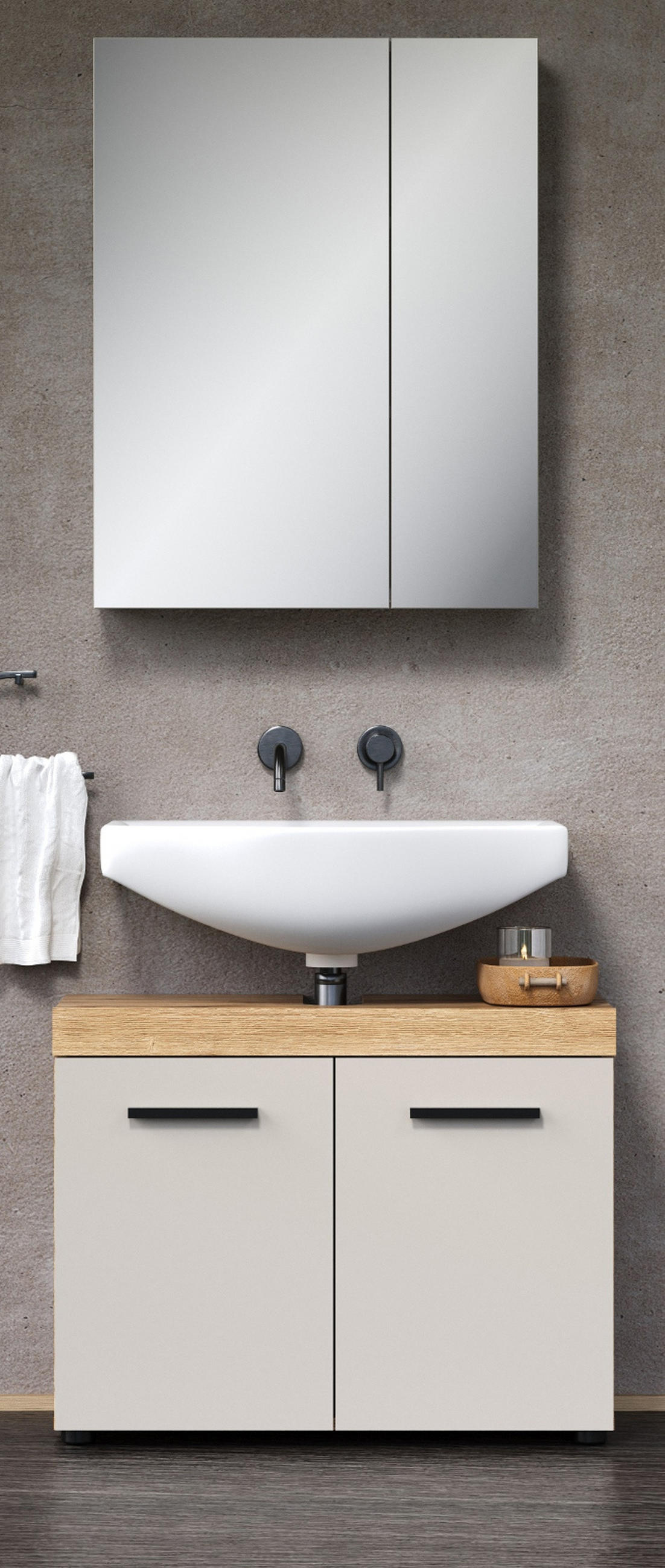 BADMÖBEL-SET Kaschmir, Evoke Eiche 2-teilig 72 x 184 cm, Badkombination in modernem Design - Kaschmir/Eichefarben, Glas/Holzwerkstoff (72/184/34cm) - Top.Furn