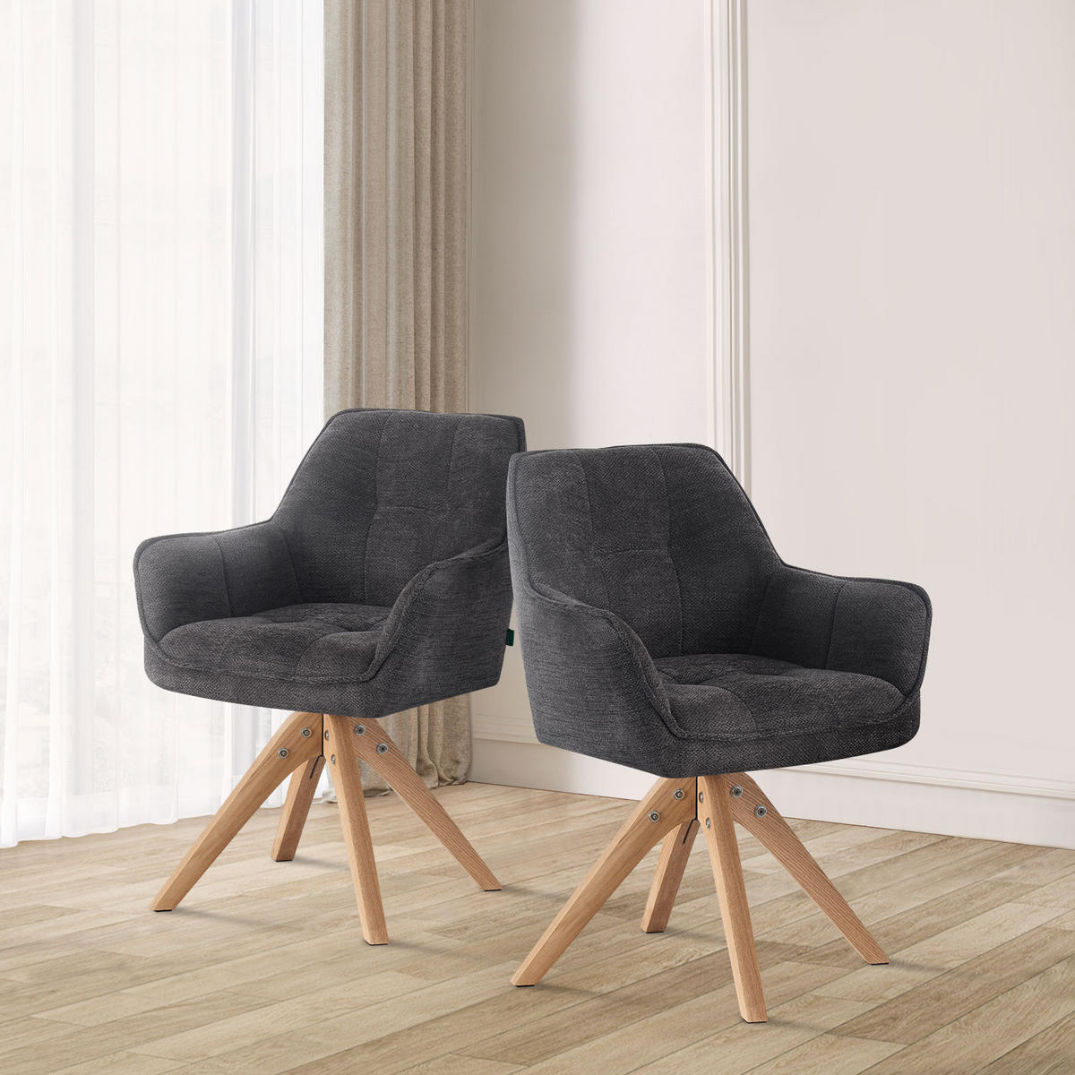 ESSZIMMERSTUHL THOMAS-LINA 2er-Set 360°drehbar - Schwarz, Holz/Textil (61/82/62cm) - DUBI Möbel