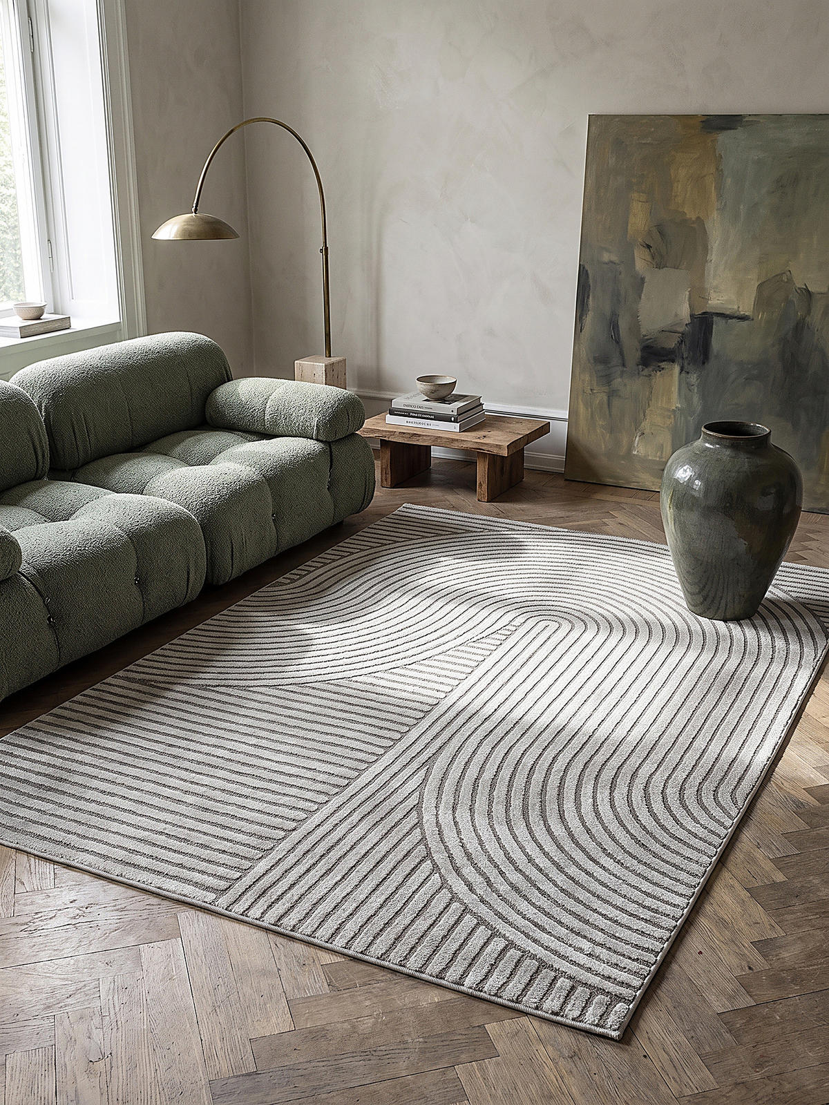 LÄUFER CETINA Geometrisch Polypropylen-Polyester Grau 80 x 300 cm - Grau, Textil (80/300cm) - KADIMA DESIGN