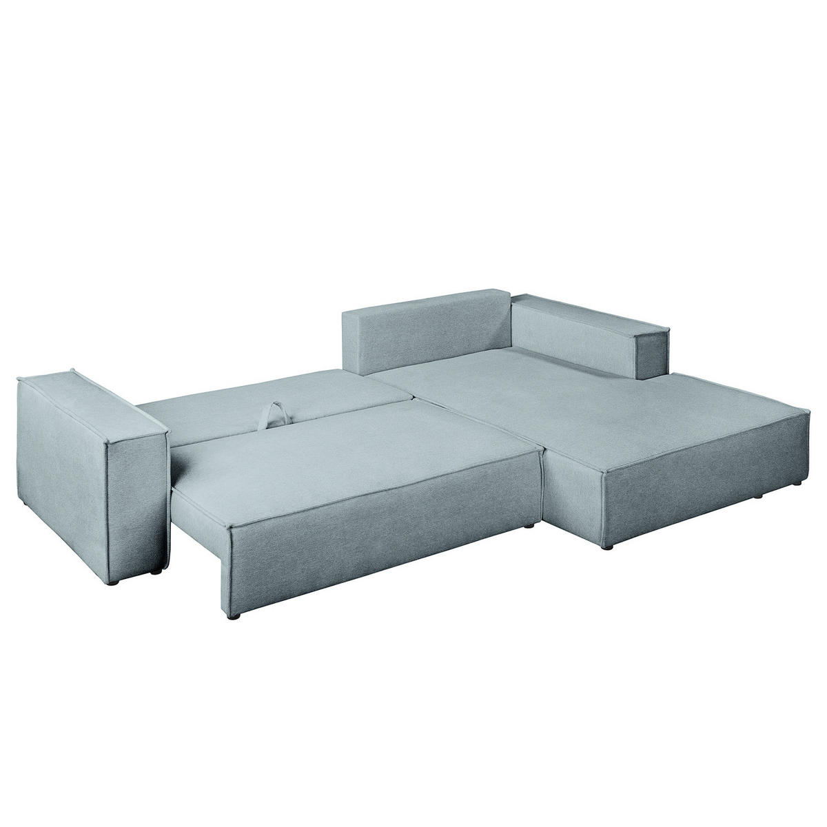 ECKSOFA mit Schlaffunktion - Longchair - Blaugrau/Schwarz, Kunststoff/Textil (294/185cm) - home24