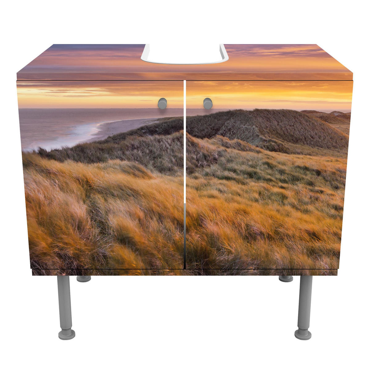 WASCHBECKENUNTERSCHRANK Sonnenaufgang am Strand auf Sylt 60/55/35 cm - Orange, Holzwerkstoff (60/55/35cm) - Bilderwelten