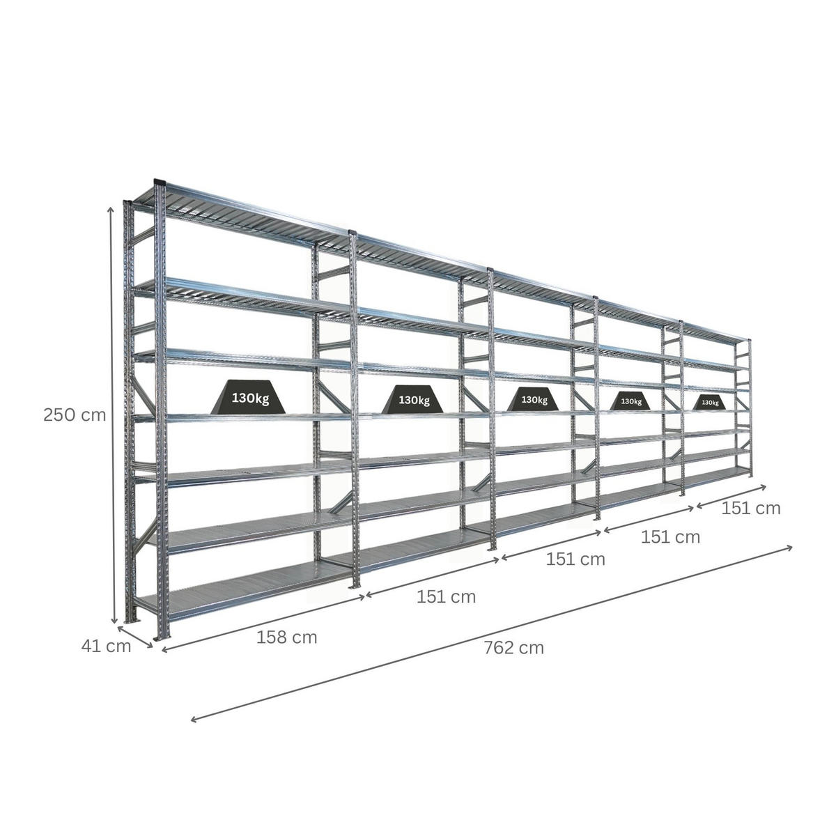 FACHBODENREGAL Proximo 250x750x40cm 7 Ebenen Beidseitig nutzbar Verzinkt - Silberfarben, Metall (750/250/40cm) - PROREGAL