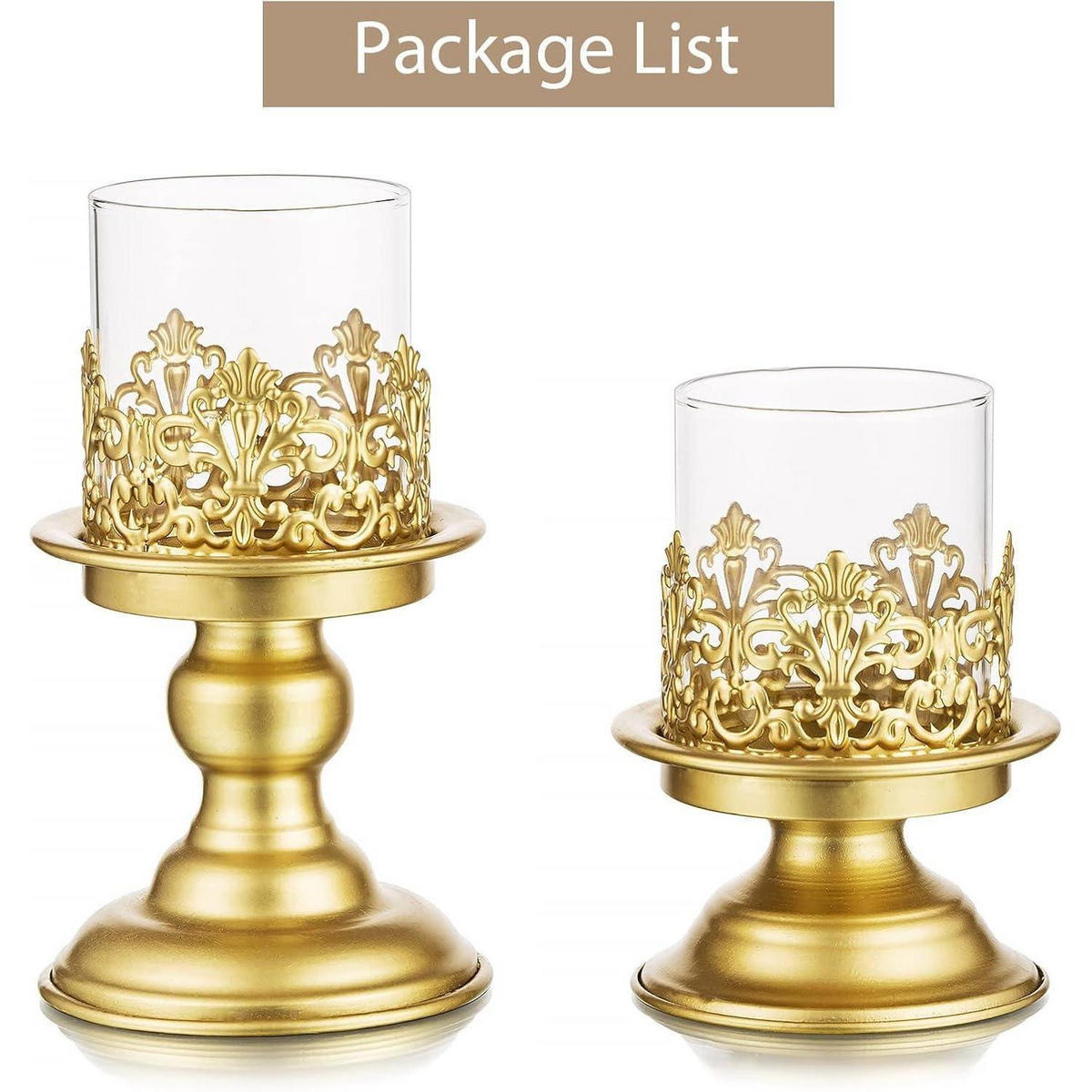 KERZENSTÄNDER 2-teiliges Set Gold Metall mit Glas - Goldfarben, Metall (11.5/20.5/11.5cm)