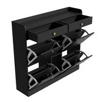 SCHUHKIPPER DE-38223 110/26/100 cm mit 4 Klapptüren und 2 Schubladen Schwarz - Schwarz, Holzwerkstoff (110/100/26cm) - ComfortXL