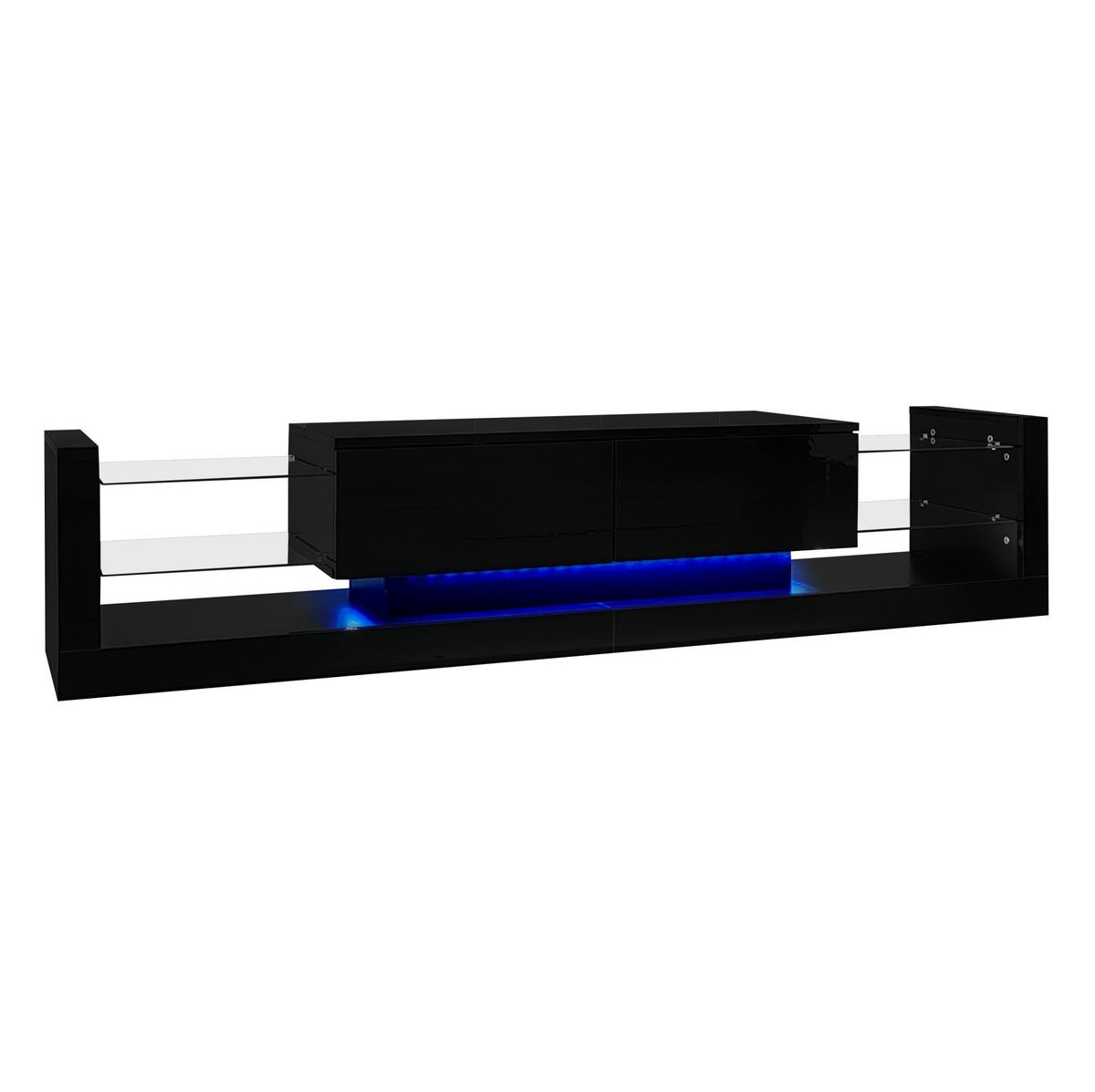 TV-LOWBOARD aus Spanplatte 181x38x38 cm Schwarz mit LED-Beleuchtung und 2 Klappschubladen - Schwarz, Holzwerkstoff (181/38/38cm) - IVMEU