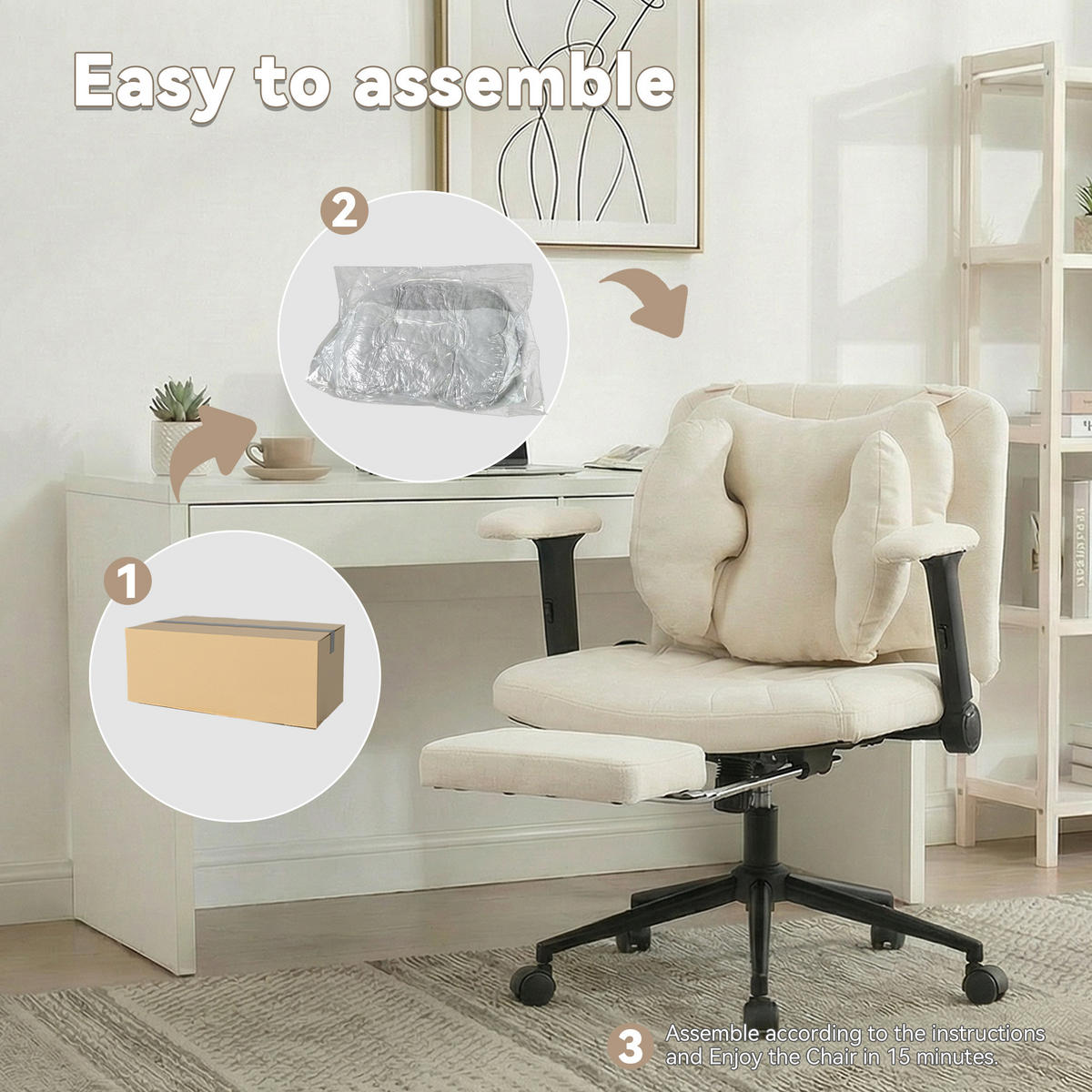 DREHSTUHL DE-40923 mit Fußstütze und Lendenluftkissen Beige - Beige, Metall (80/86/55cm) - ComfortXL