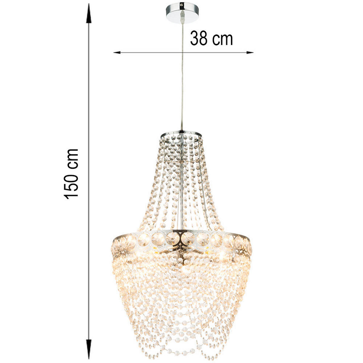KRONLEUCHTER Kristallbehang Klar verchromt D38cm - Klar, Metall (38/38/150cm) - Globo Lighting