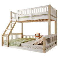 ETAGENBETT 90/200 cm + 140/200 cm mit Leiter, Bettgitter und Massivholzrahmen, Weiß/Natur - Weiß, Holz (90/200cm) - Redom