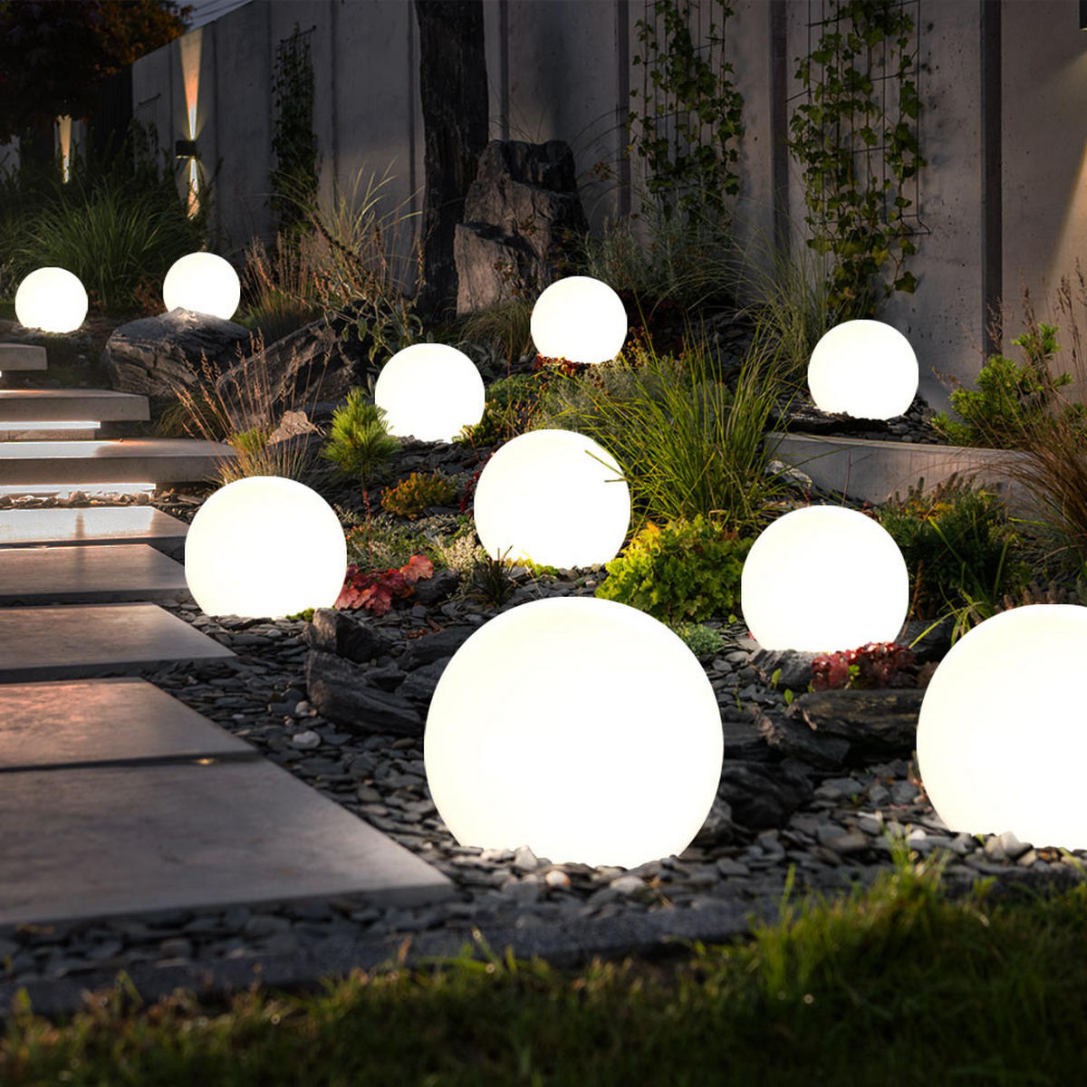 LED AUSSENLEUCHTE Solarkugel Weiß rund 10er Set - Weiß, Kunststoff (10/10/38cm)