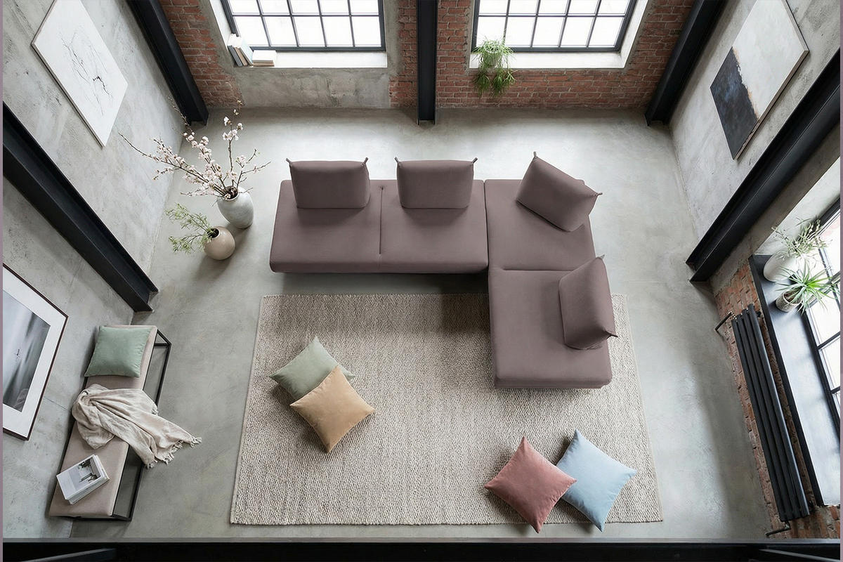 ECKSOFA CANE Violett Webstoff - Violett/Schwarz, Textil/Metall (310/210cm) - KAWOLA