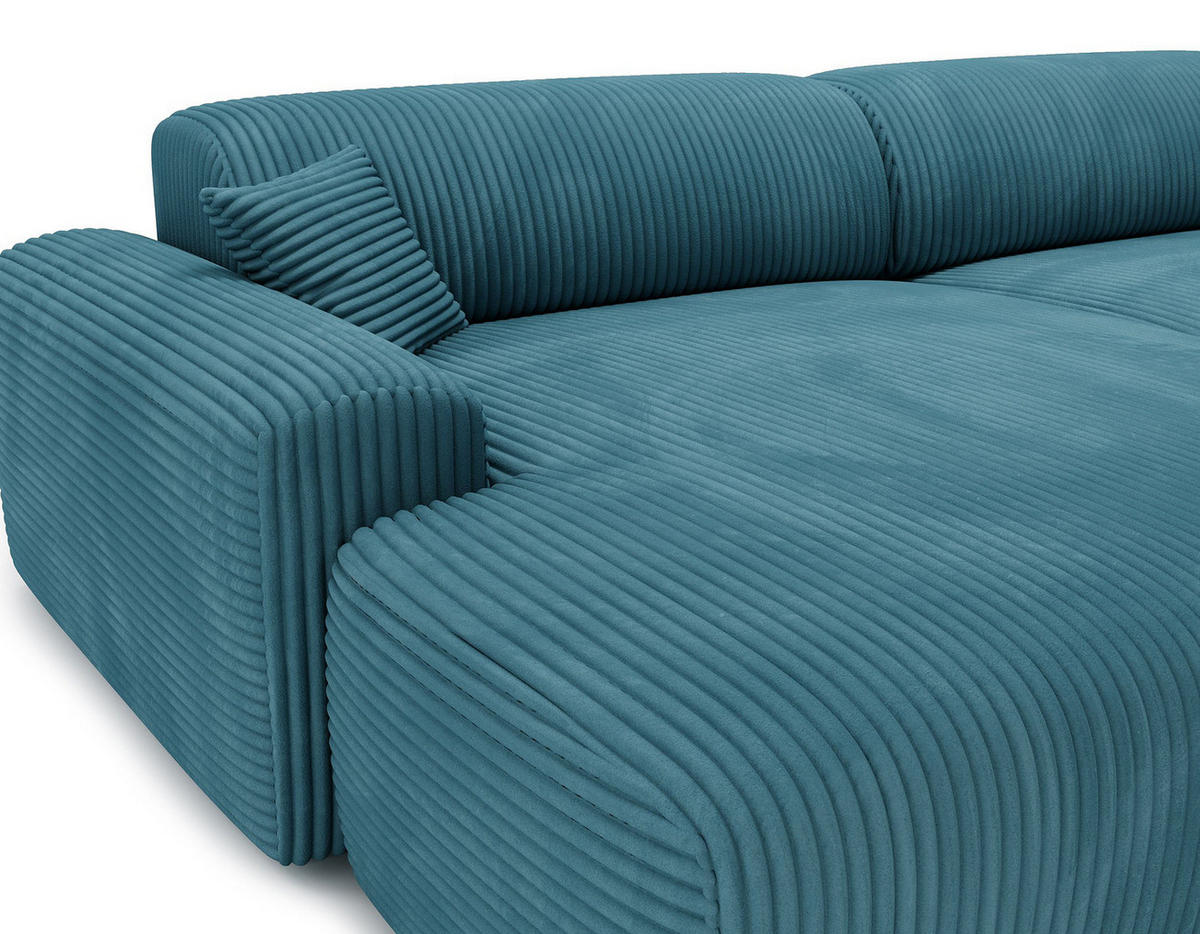 ECKSOFA mit Longchair - Cord - Türkis/Schwarz, Kunststoff/Textil (284/178cm) - home24