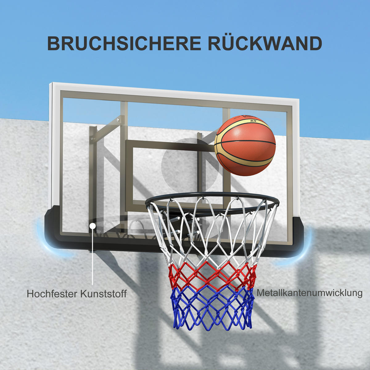 BASKETBALLKORB DE-10354 wandmontiert, gefederter Korb Schwarz - Schwarz, Metall (28/110cm) - ComfortXL