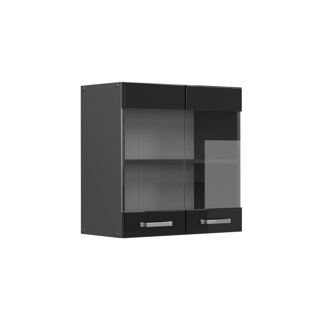 KÜCHENGLASSCHRANK R-Line Schwarz Hochglanz 60 cm - Schwarz Hochglanz/Anthrazit, Holzwerkstoff (60/60/31cm) - Vicco