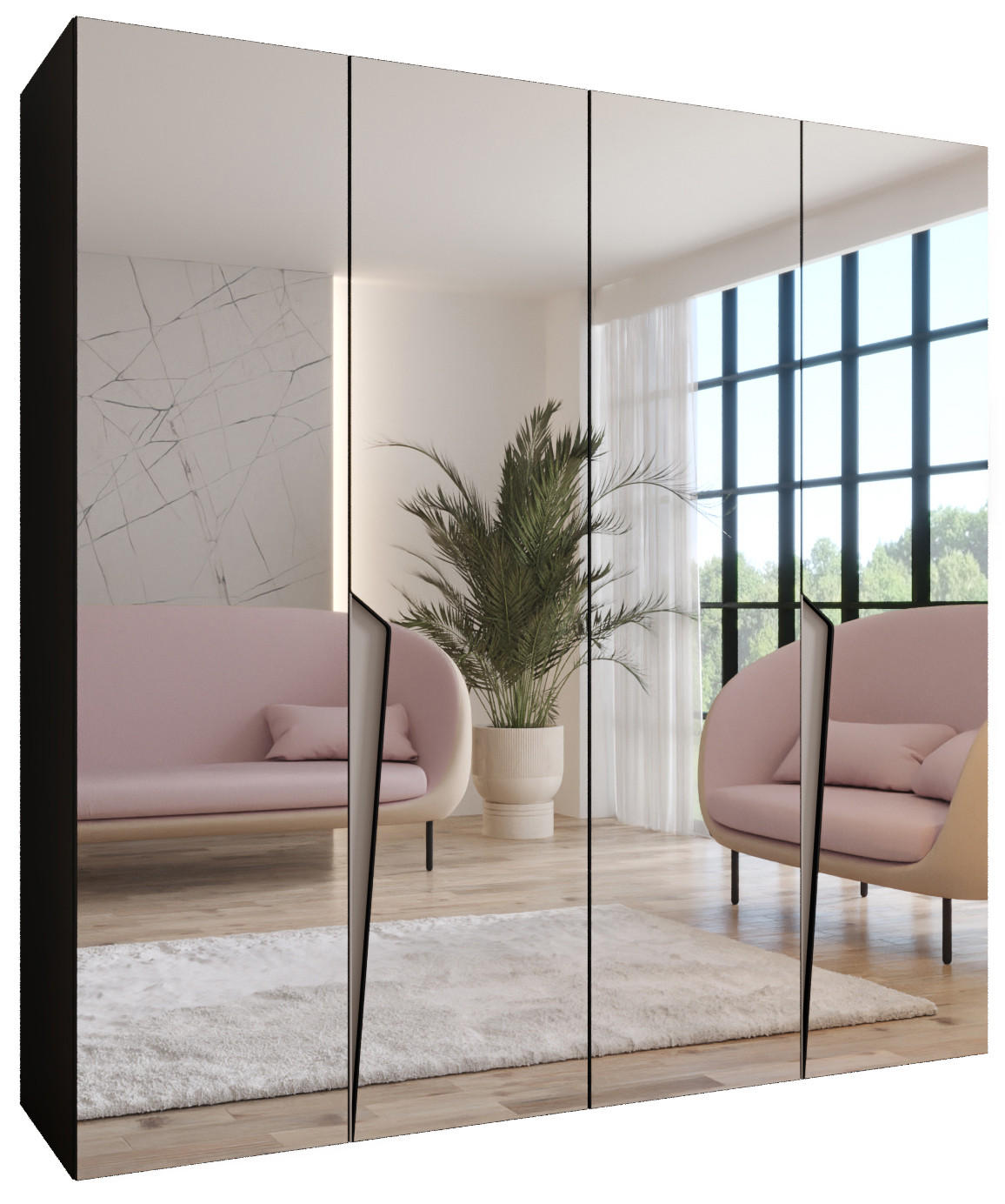 DREHTÜRENSCHRANK 202/200/52 4-türig - Beige/Schwarz, Holz/Metall (200/202/52cm) - Abiks Möbel