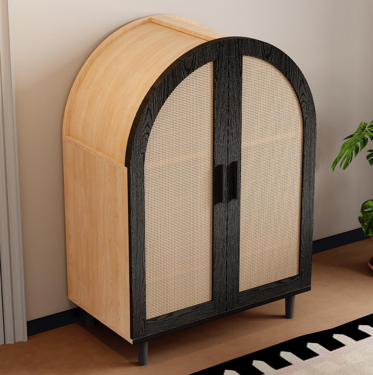 SCHUHSCHRANK mit Rattantüren 70 x 40 x 100 cm Natural Black - Schwarz, Holzwerkstoff (40/100/70cm) - Beauniv