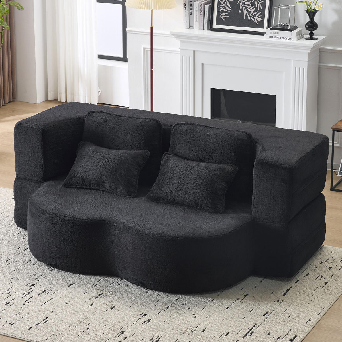 2-SITZER SCHLAFSOFA Flanell Schwarz mit 4 Kissen - Schwarz, Textil (198/76/120cm) - WISHDOR
