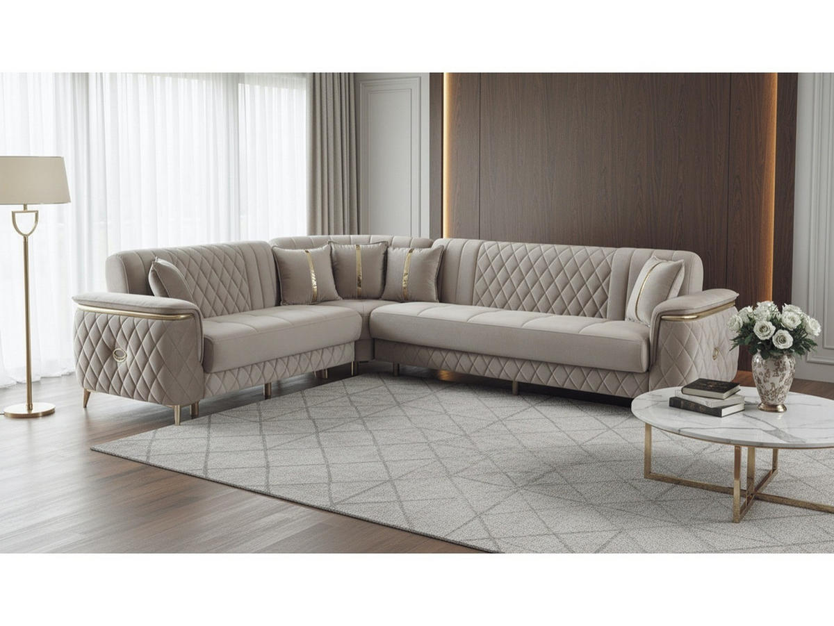 ECKSCHLAFSOFA Pasadena Beige - Langer Schenkel Rechts - Beige, Holzwerkstoff/Kunststoff (245/315cm)