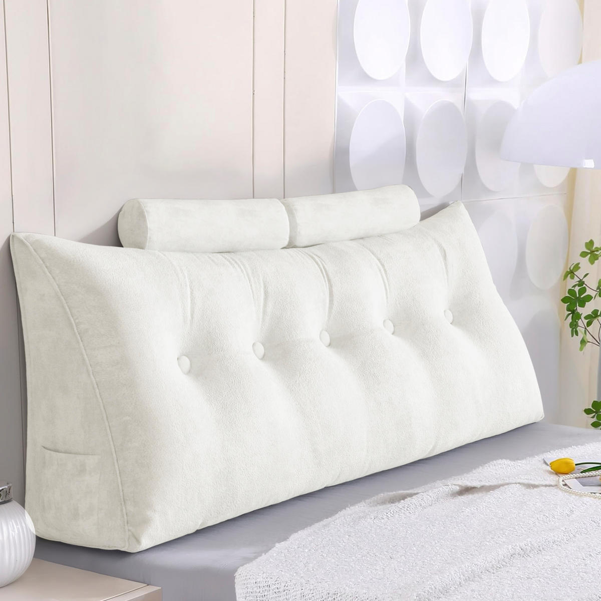 KEILKISSEN mit einem runden Kissen 3er-Set Samt Weiß 160cm - Weiß, Textil (20/160cm) - Vercart
