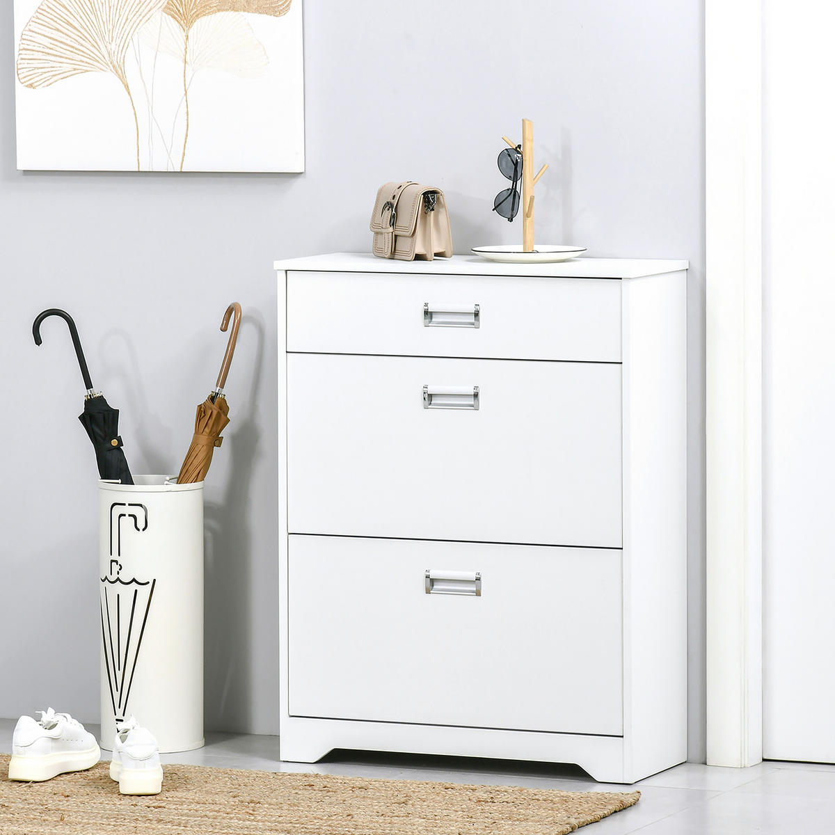 SCHUHSCHRANK Weiß Spanplatte klappbar mit Schublade 1 Stück - Weiß, Holzwerkstoff (70/92/29cm) - PANGIVO