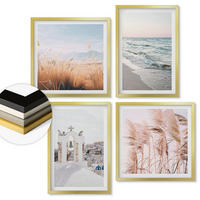 WANDBILDER 4er Set - 50x50 cm & 40x60 cm Goldrahmen - Pflanzen, Meereswellen, Aussicht, Häuser - Goldfarben, Kunststoff (50/50cm) - ArtPrintCave