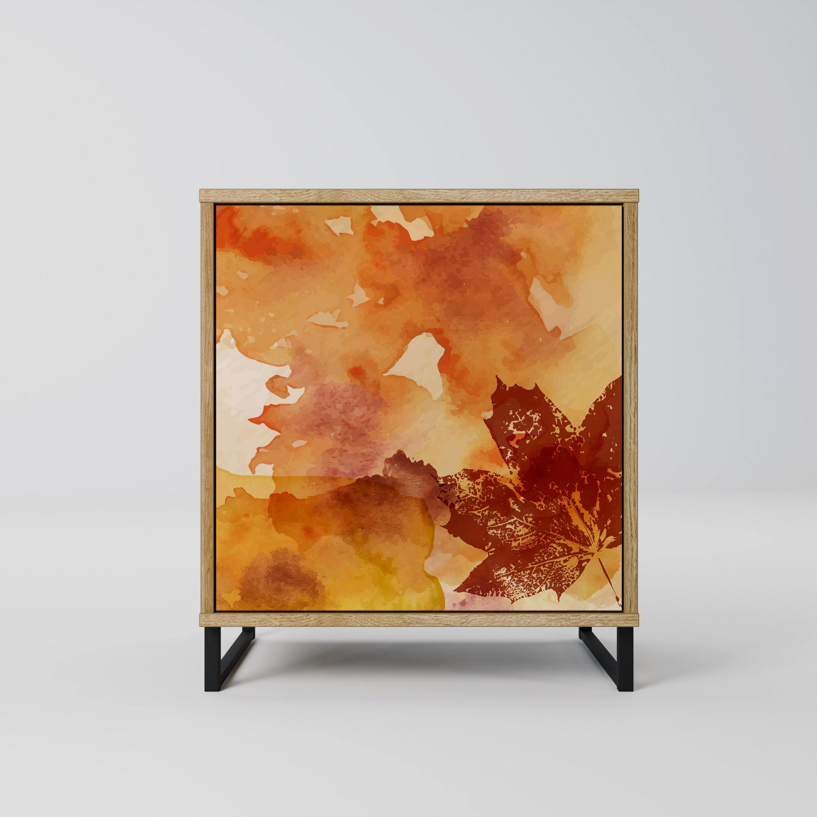 SIDEBOARD TRACES OF AUTUMN, Eichefarben, 57,5x42x67,5 cm, Schwarze Metall-Rahmenfüße - Eichefarben/Multicolor, Holzwerkstoff/Metall (57.5/67.5/42cm) - SpaceRebels