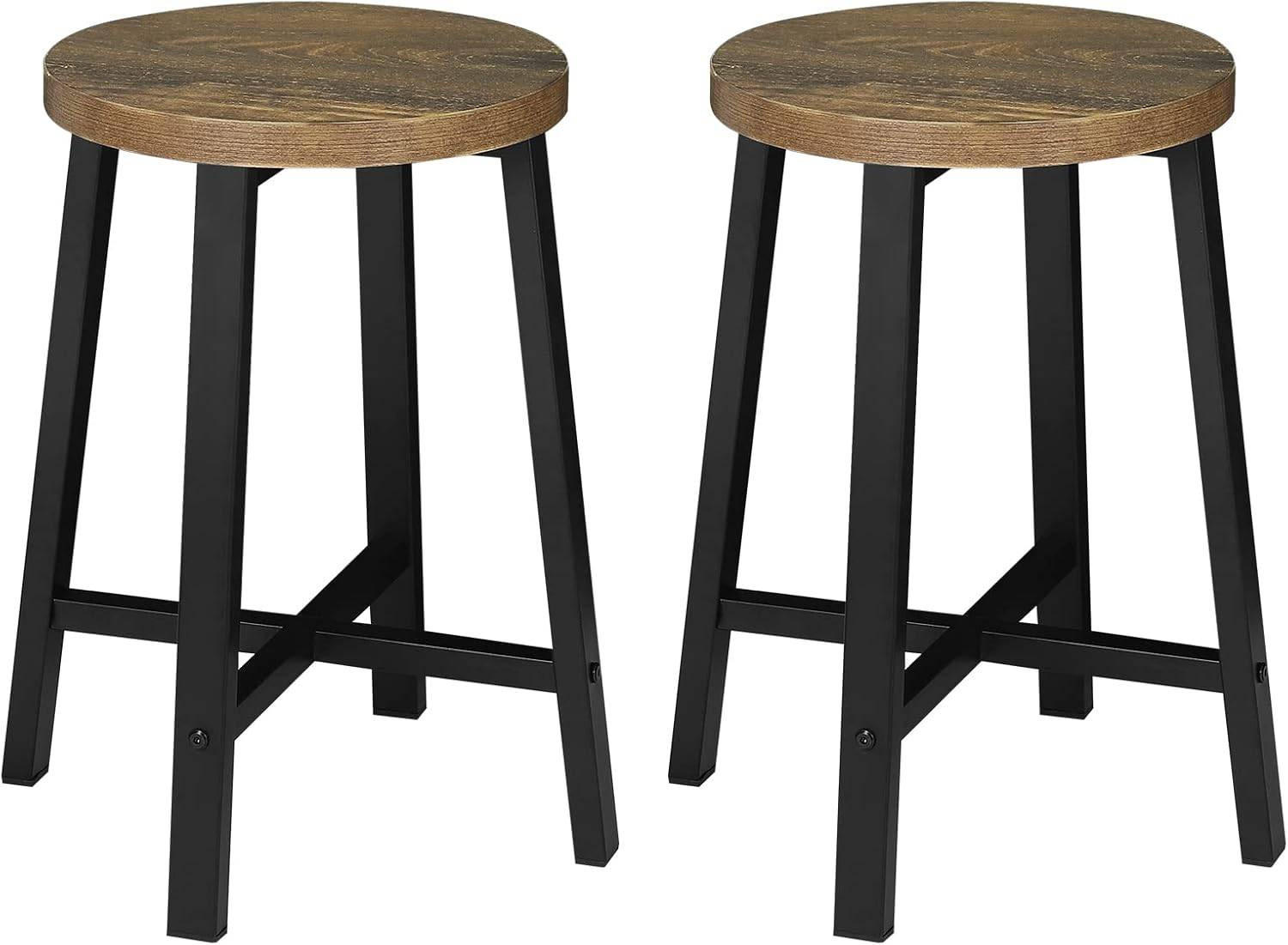 ESSZIMMERSTUHL 2er Set, Küchenstuhl, Vintage-Holzmaserung Schwarz - Dunkelbraun/Schwarz, Holzwerkstoff/Metall (29.5/46/29.5cm) - Woltu