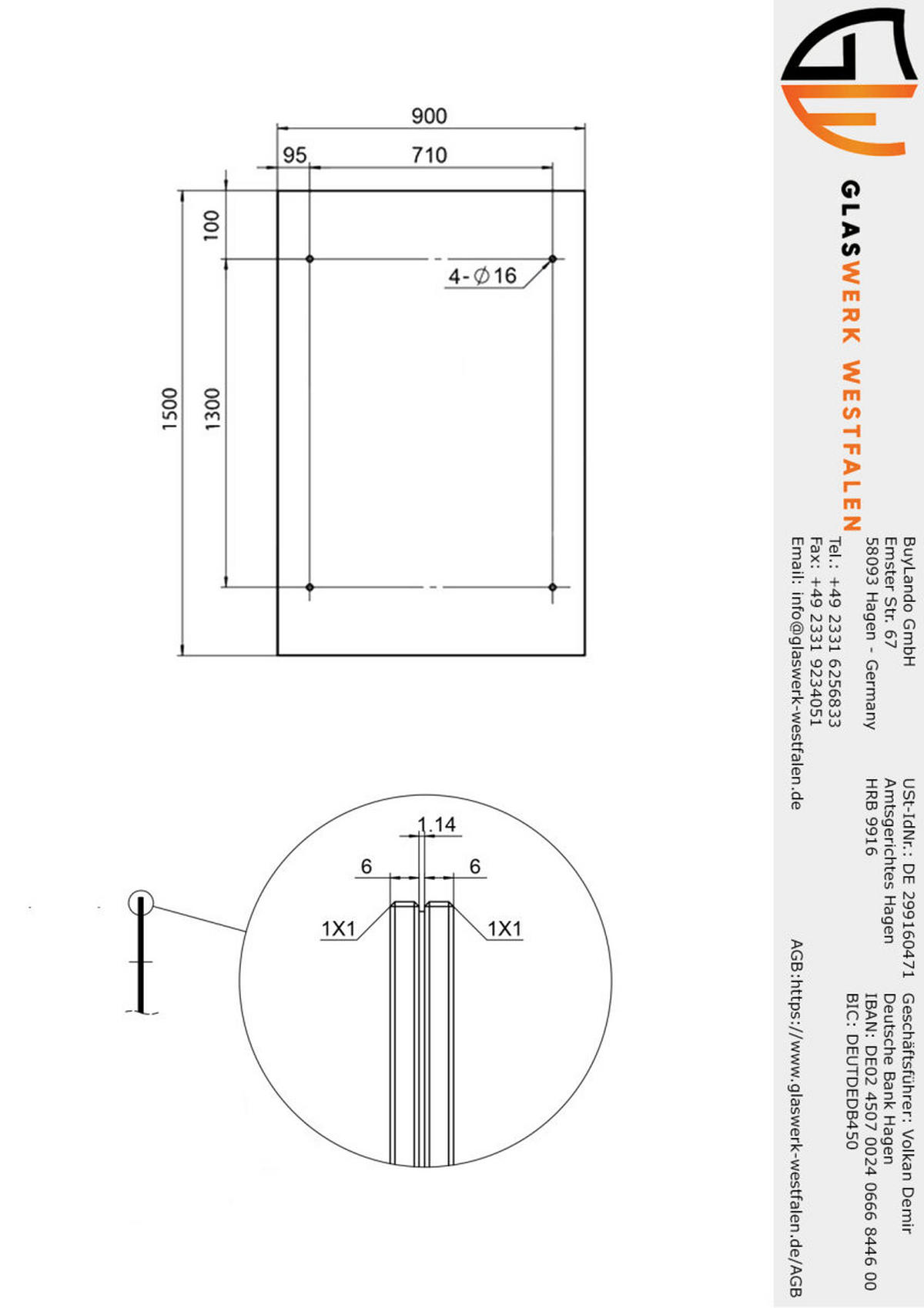 GLASVORDACH 150x90 cm Sicherheitsglas Edelstahl Klarglas S-Schwarz - Transparent, Glas (150/1.31/90cm) -  Glaswerk Westfalen