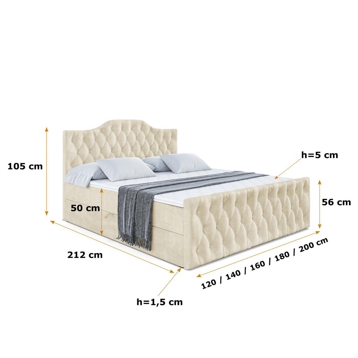 AMERICKÁ postel VILA-1-Z – 200 x 200 cm – H4 – béžová - béžová, kompozitní dřevo (200/200cm) - ALTDECOR