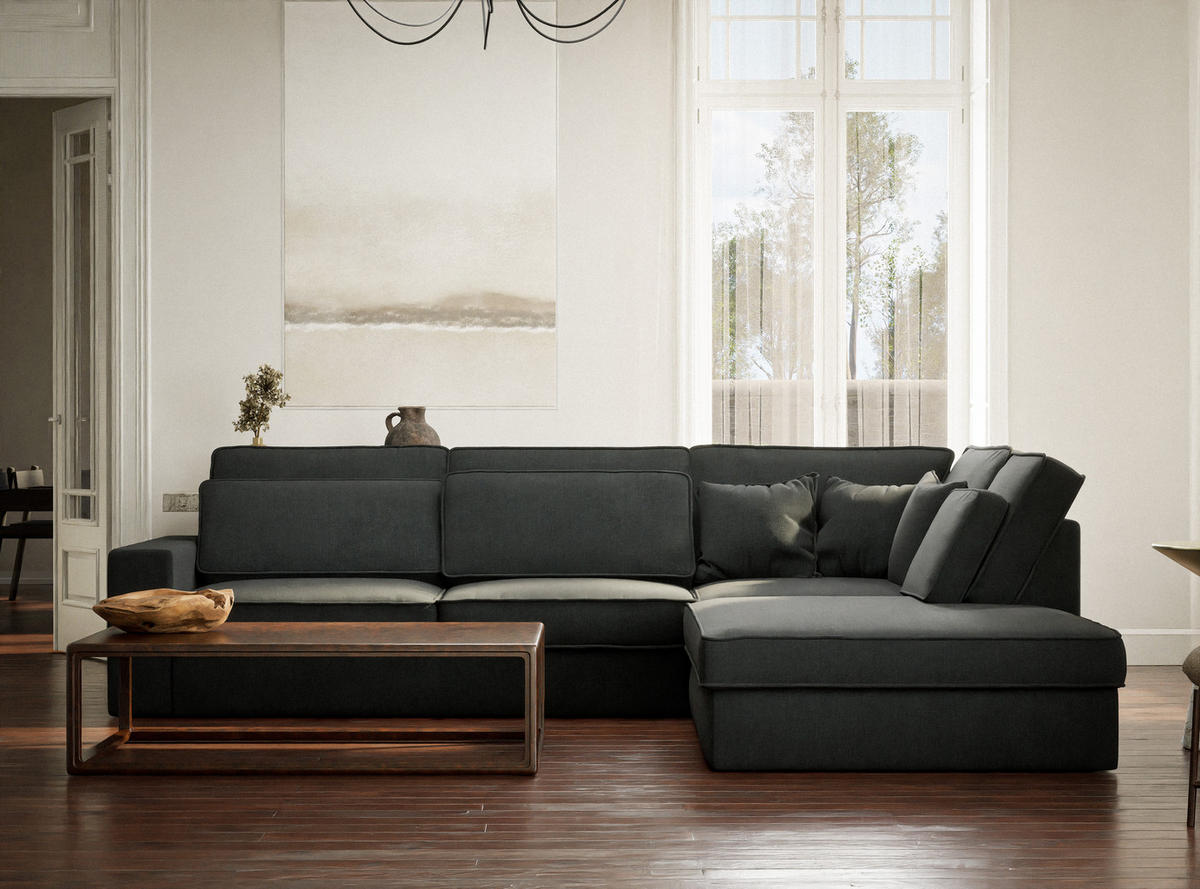 ECKSOFA Kirou Türkis Webstoff - Rechts Seite - Türkis/Schwarz, Holz/Holzwerkstoff (225/311cm) - Maison de Reve
