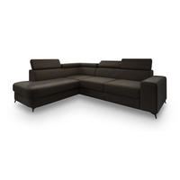 ECKSOFA ALVORO L-S Braun Velours-Stoff mit Schlaffunktion - Braun, Holz (253/190cm) - MASSENO