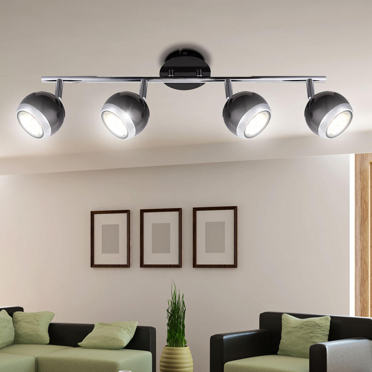 DECKENLEUCHTE OMAN Schwarz Chrom - Schwarz, Metall (55/10/15cm) - Globo Lighting
