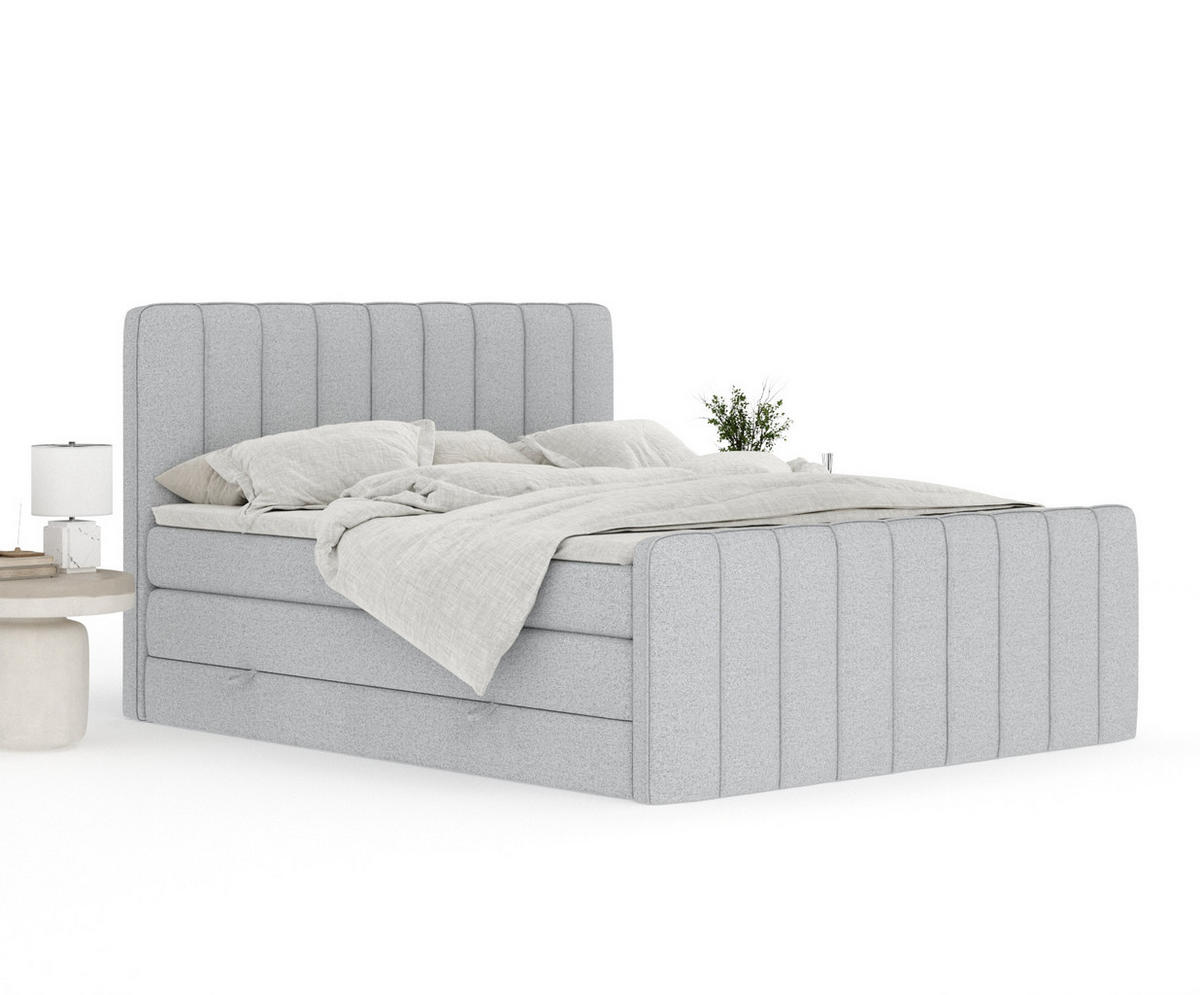 BOXSPRINGBETT Novara Hellgrau 200/200 cm - Hellgrau/Schwarz, Holz/Holzwerkstoff (200/200cm) - Maison de Reve