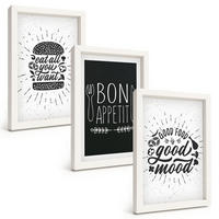 BILDER SET 3er Set - 20x30 cm Weißer Rahmen - Grafiken, Lebensmittel, kulinarische Slogans - Weiß, Kunststoff (20/30cm) - TULUP