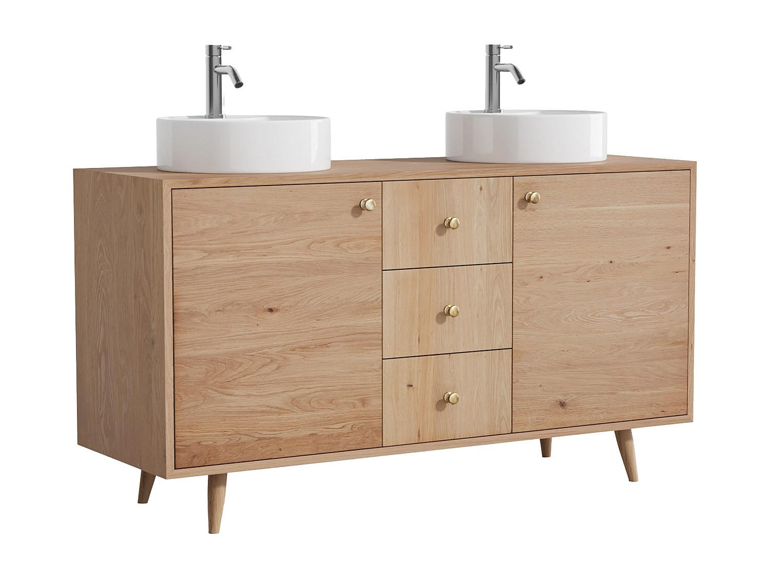 DOPPELWASCHTISCH - 145 cmcm x 50.5 cmcm - Holz, Platte - Naturfarben Hell - ZARENO - Naturfarben, Holz (145/80/50.5cm) - Vente-Unique